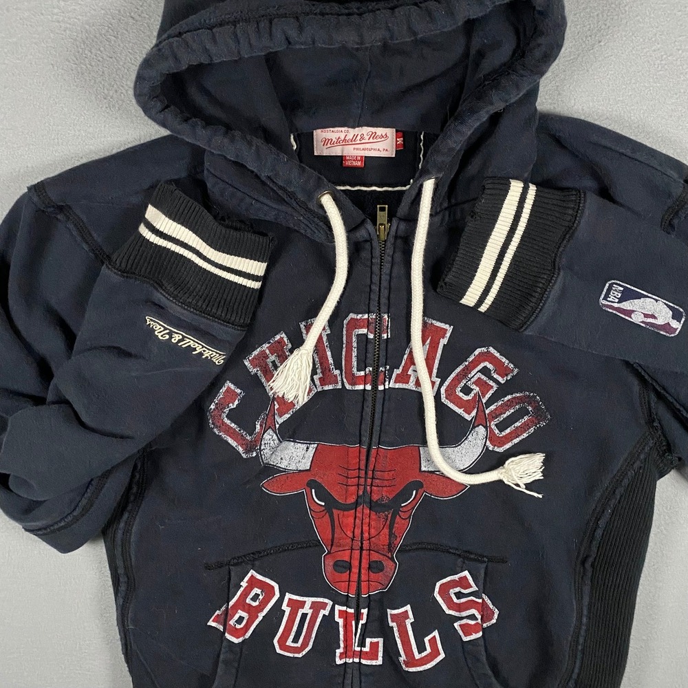 Mitchell & Ness Chicago Bulls Full Zip Hoodie Mens‎ Medium Navy Blue Distressed